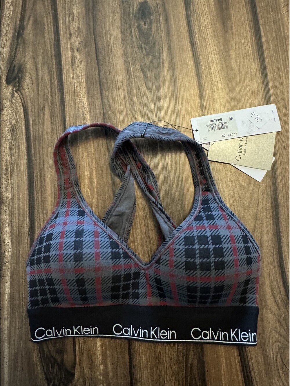 Calvin Klein Lightly Lined Checkered Bralette Black Women Size XS NWT